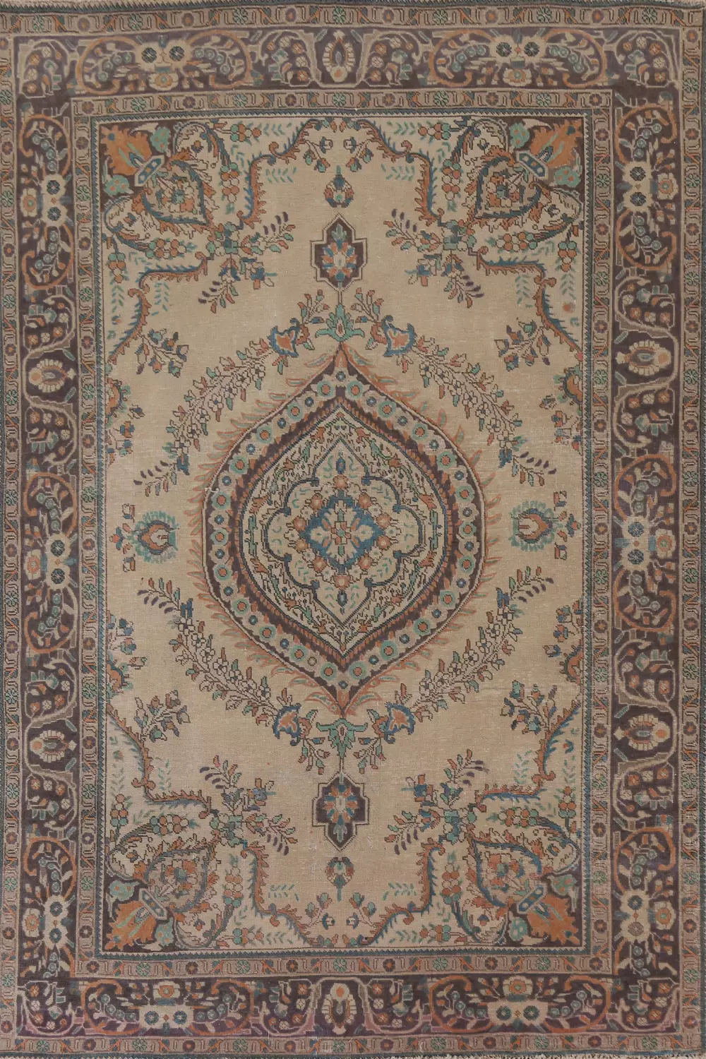 Classic Vintage Beige and Blue Persian Rug with Elegant Border Details 7x10