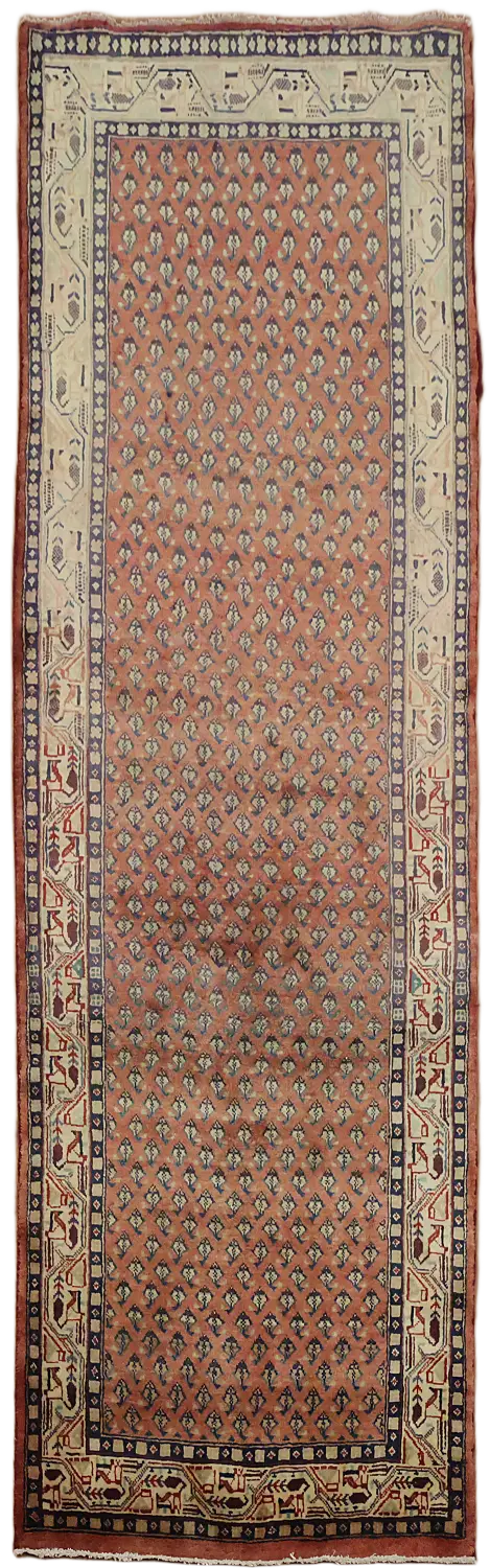 Vintage Botemir Persian Runner Rug Featuring Intricate Border Design 3x'10'