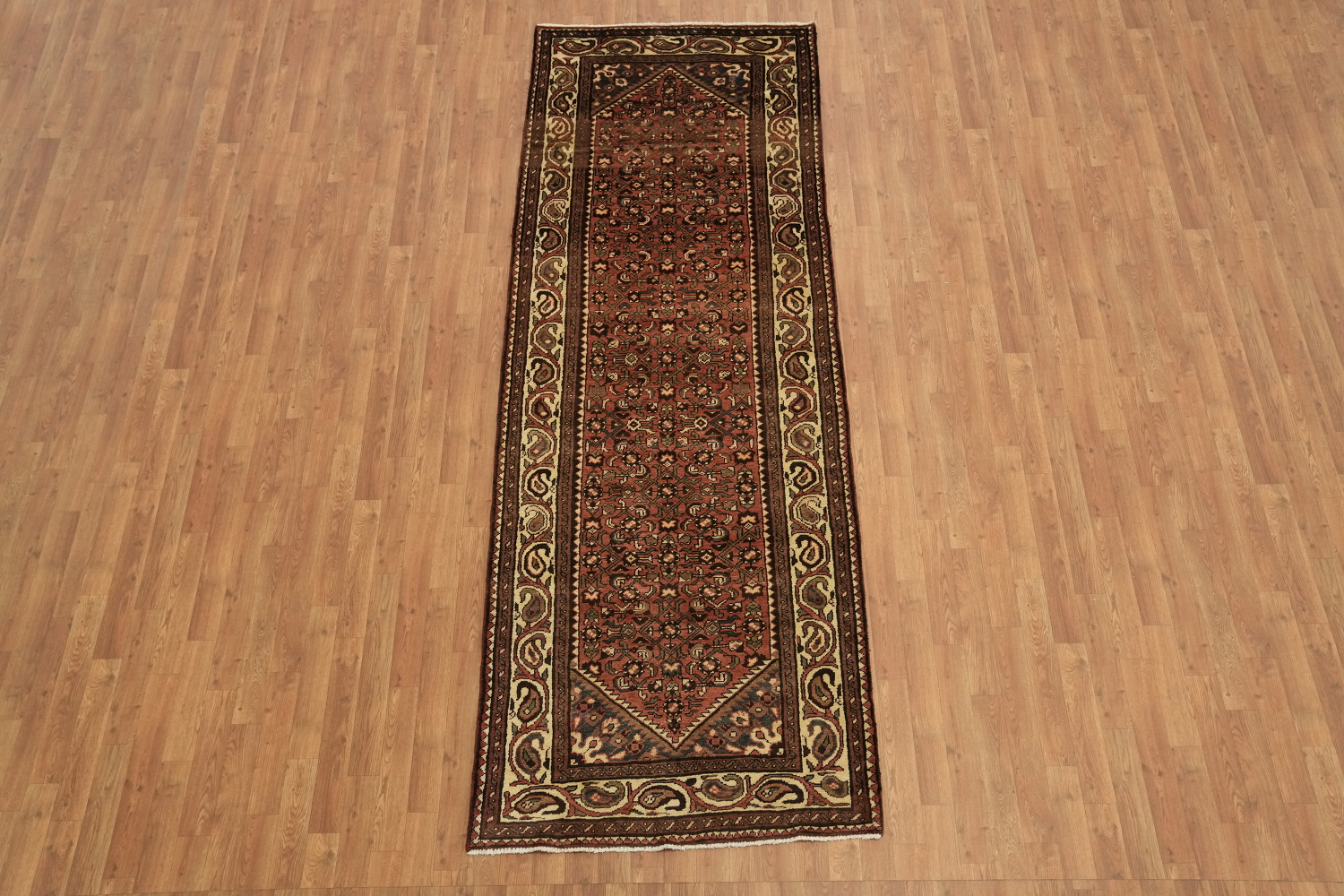 Vintage Wool Hamedan Persian Runner Rug 3x10