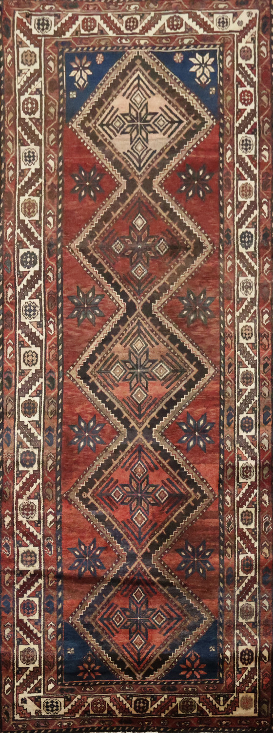 Geometric Hamedan Persian Runner Rug 4x10