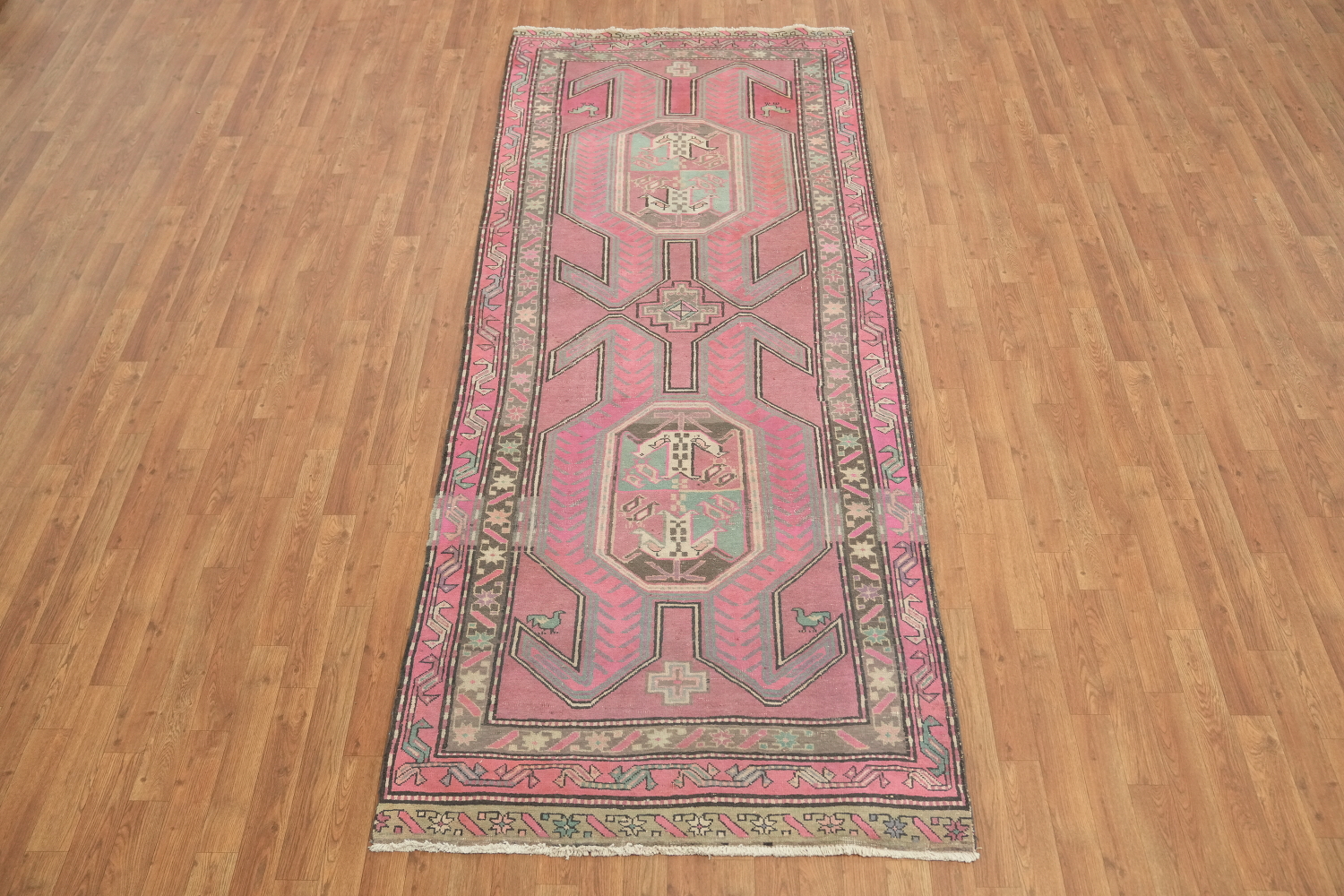 Tribal Fuchsia Meshkin Persian Runner Rug 4x9