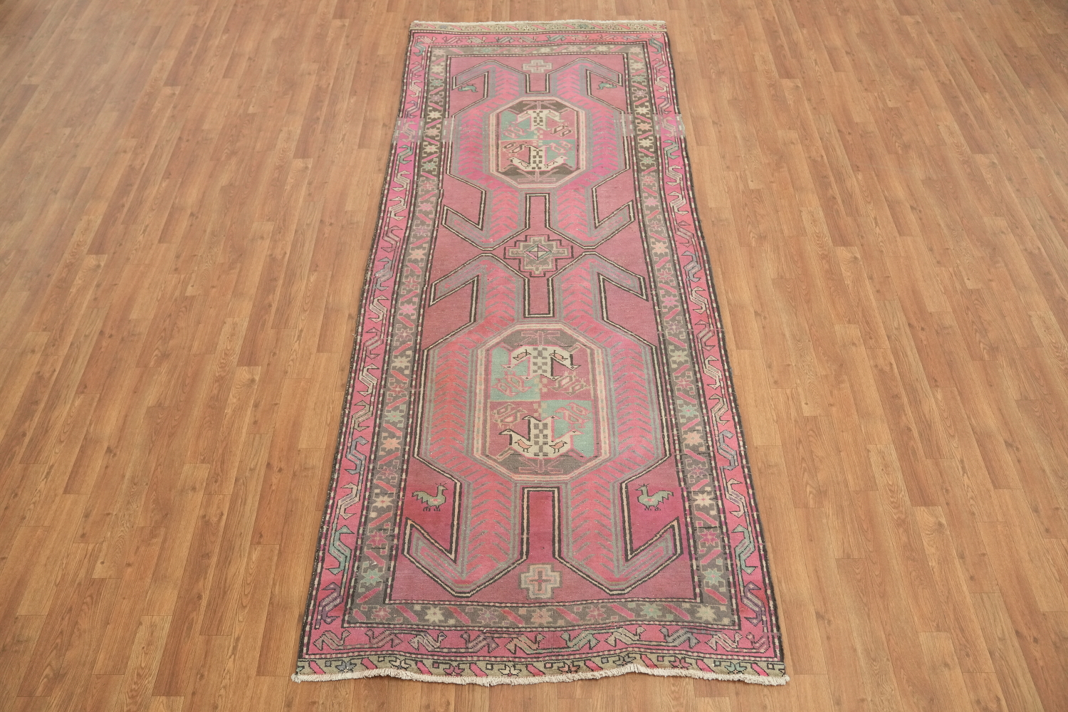 Tribal Fuchsia Meshkin Persian Runner Rug 4x9