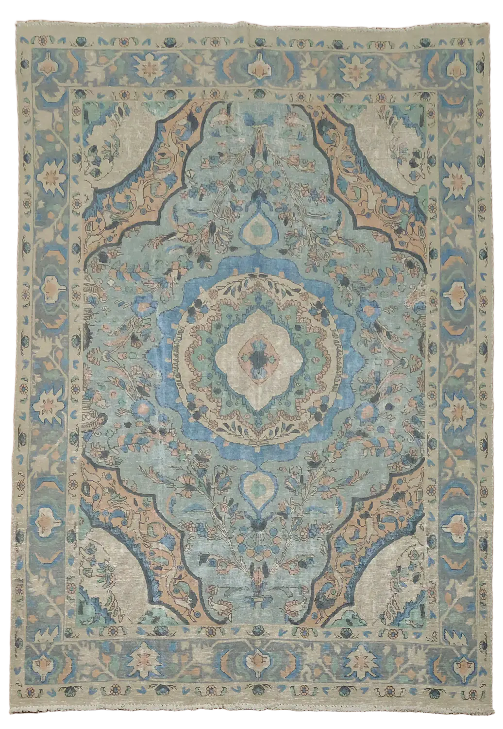 Vintage Distressed Soft Blue Tabriz Persian Area Rug 6x9 ft