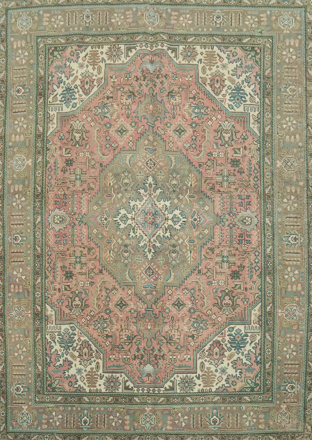 Vintage Persian Rug with Intricate Floral Patterns and Muted Pink Colors 9' 4'' X 6' 7''