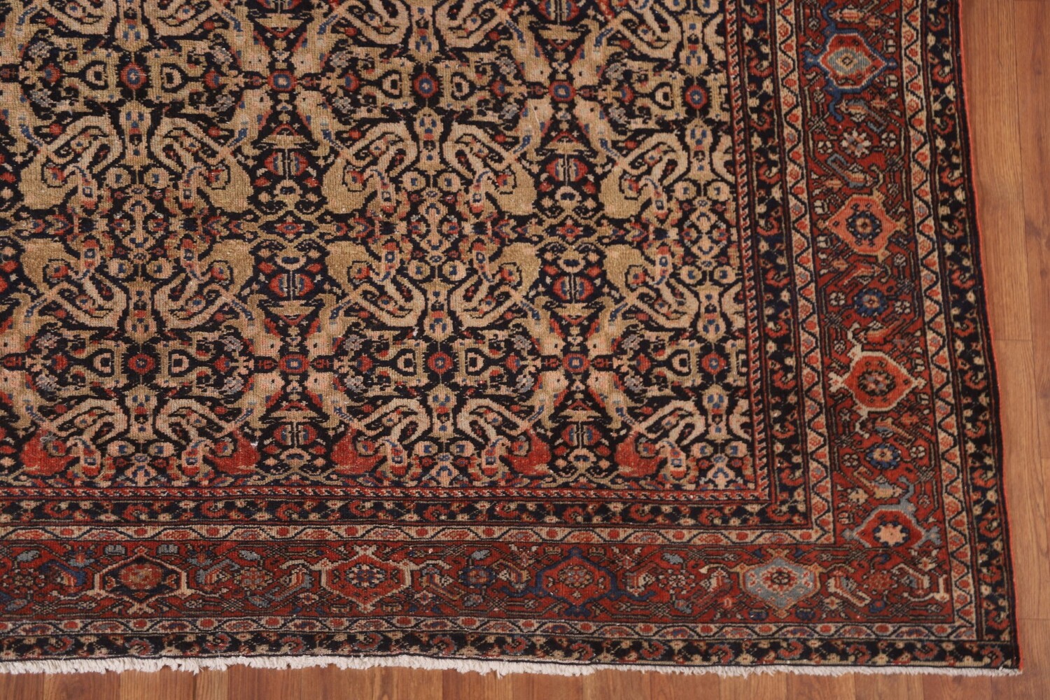 Pre-1900 Antique Vegetable Dye Sarouk Farhan Persian Rug 7x16