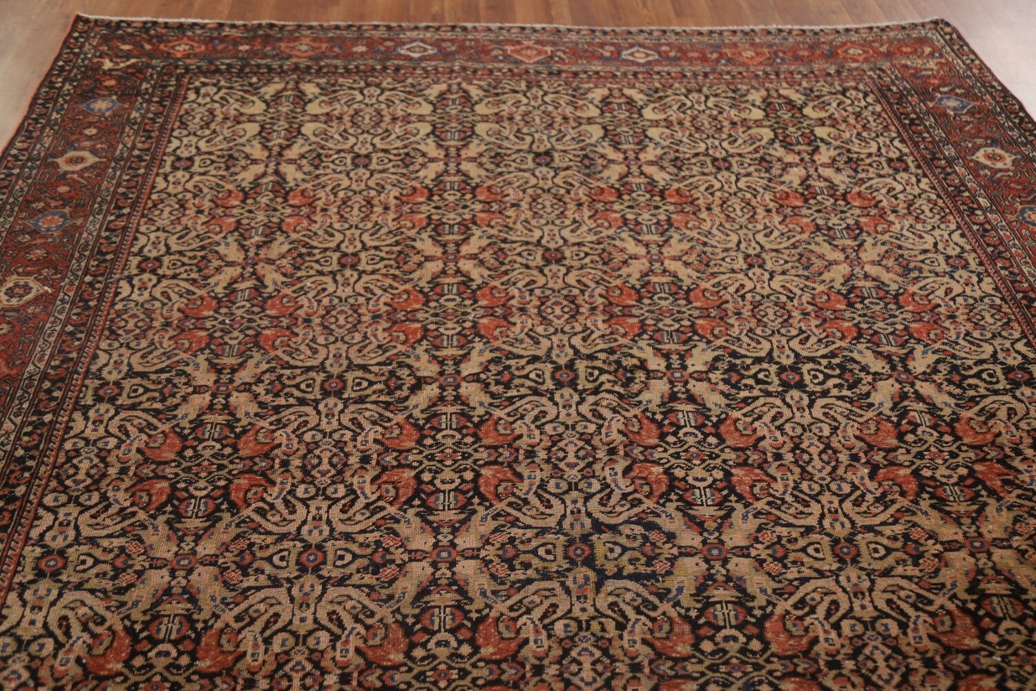 Pre-1900 Antique Vegetable Dye Sarouk Farhan Persian Rug 7x16