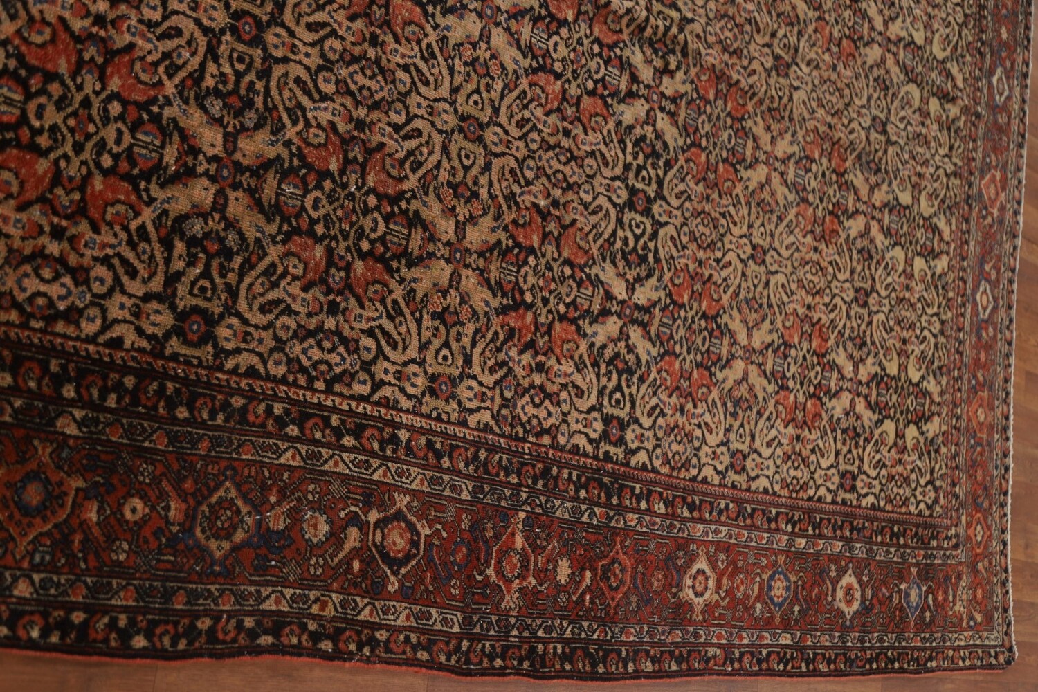 Pre-1900 Antique Vegetable Dye Sarouk Farhan Persian Rug 7x16