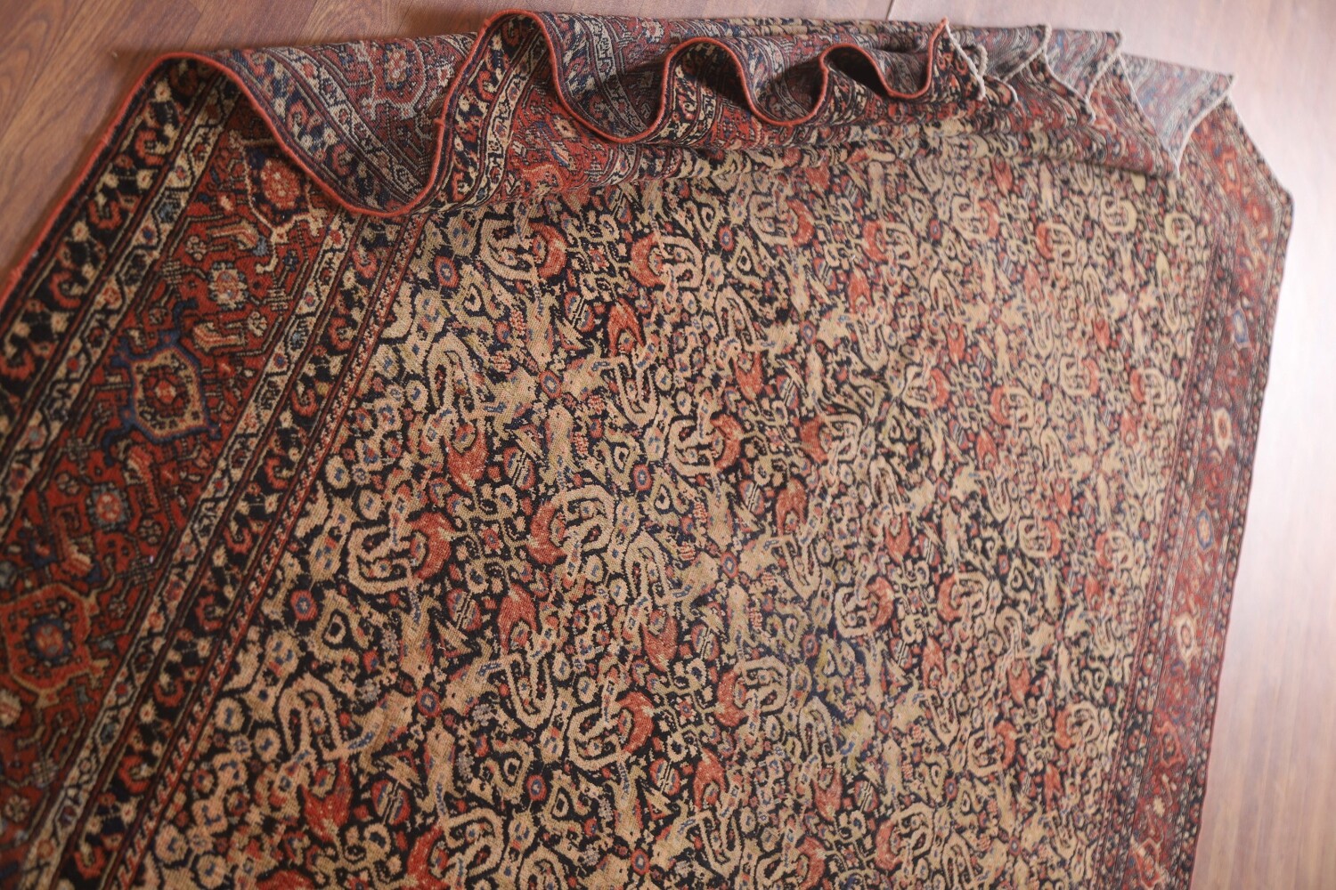Pre-1900 Antique Vegetable Dye Sarouk Farhan Persian Rug 7x16