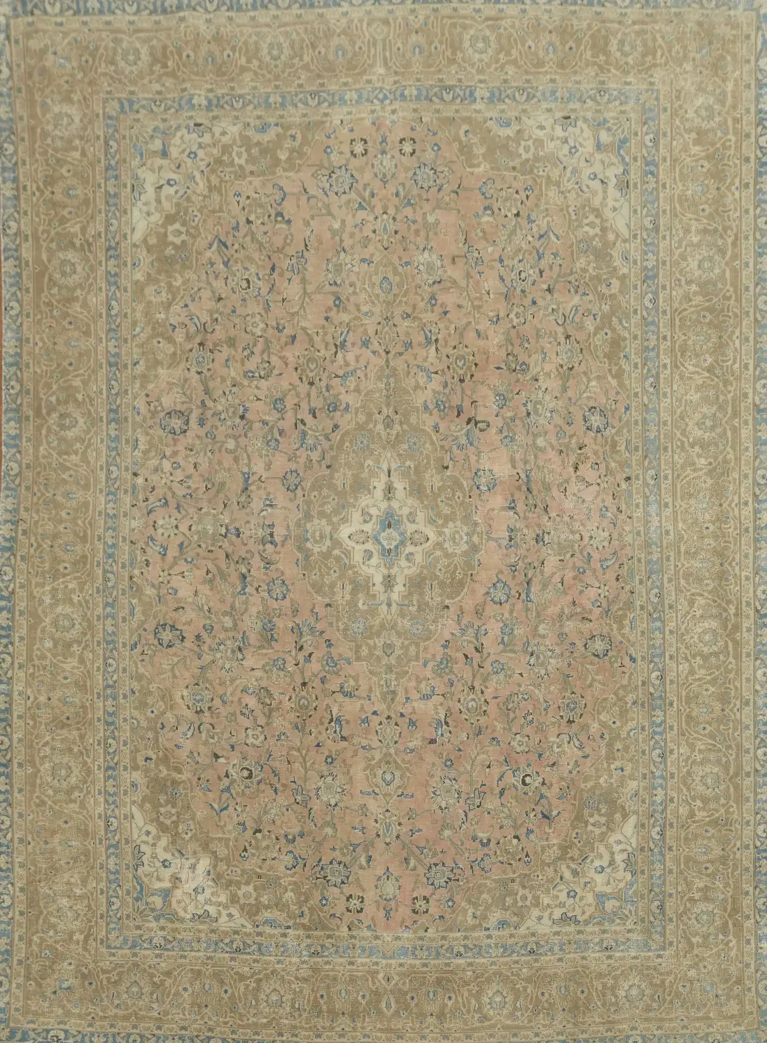Vintage Persian Pink and Blue Rug with Intricate Floral Medallion 9'x12'