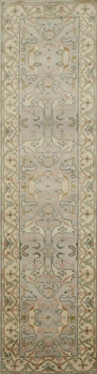 Elegant Grey and Green Runner Rug with Subtle Neutral Hues 9' 7'' X 2' 6''
