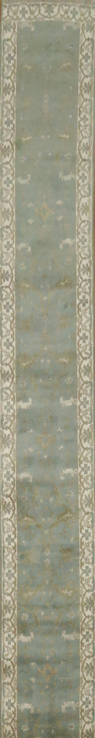 Gray Blue Oushak Oriental Runner Rug 3x19