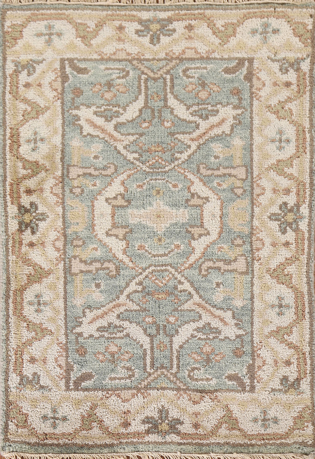 Light Green Oushak Foyer Sized Wool Rug 2x3