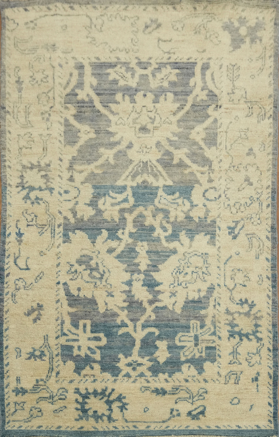 Blue Floral Oushak Vegetable Dye Area Rug 3x5