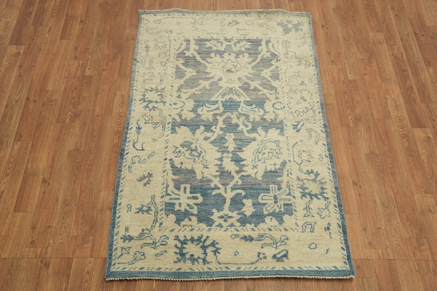 Blue Floral Oushak Vegetable Dye Area Rug 3x5