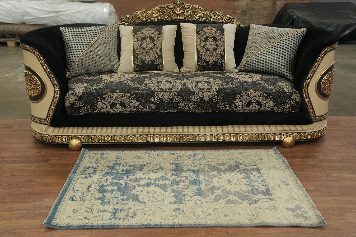 Blue Floral Oushak Vegetable Dye Area Rug 3x5