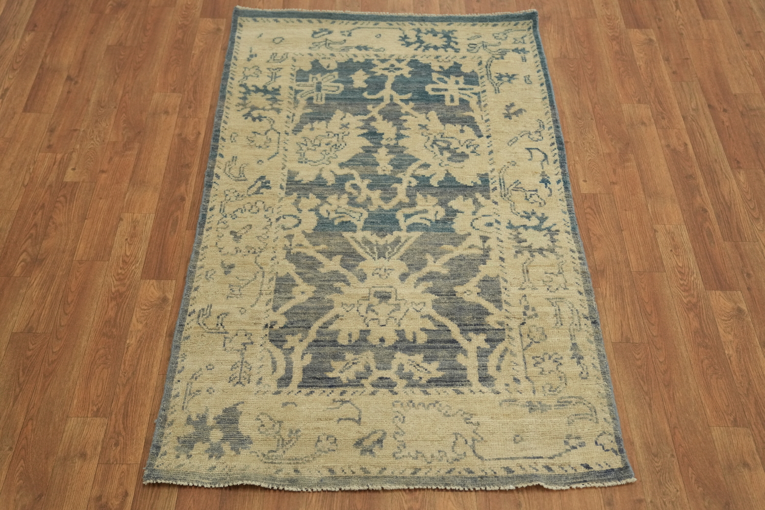 Blue Floral Oushak Vegetable Dye Area Rug 3x5