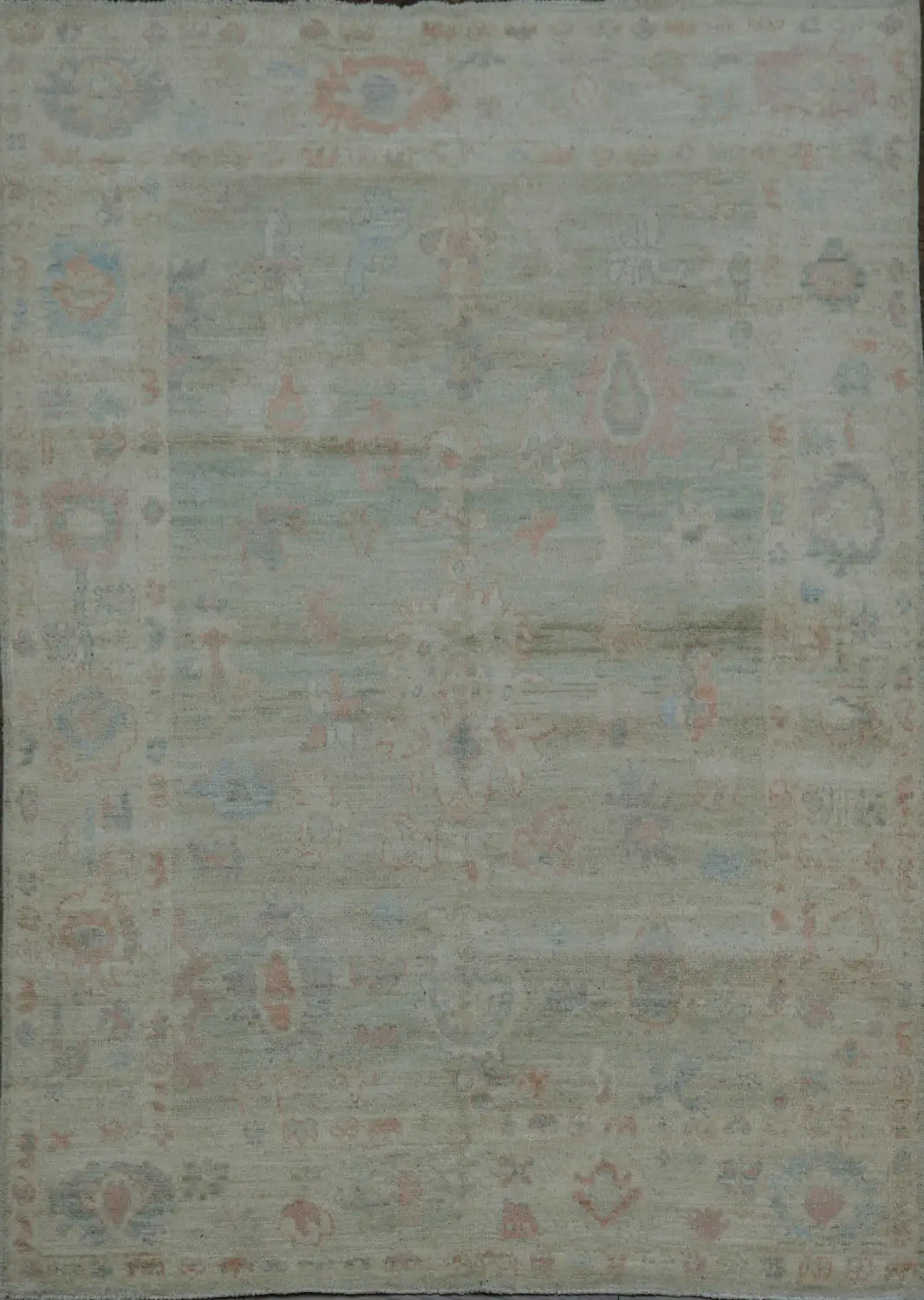 Muted Floral Pastel Green Area Rug Offering a Blend of Tradition and Style 5x7