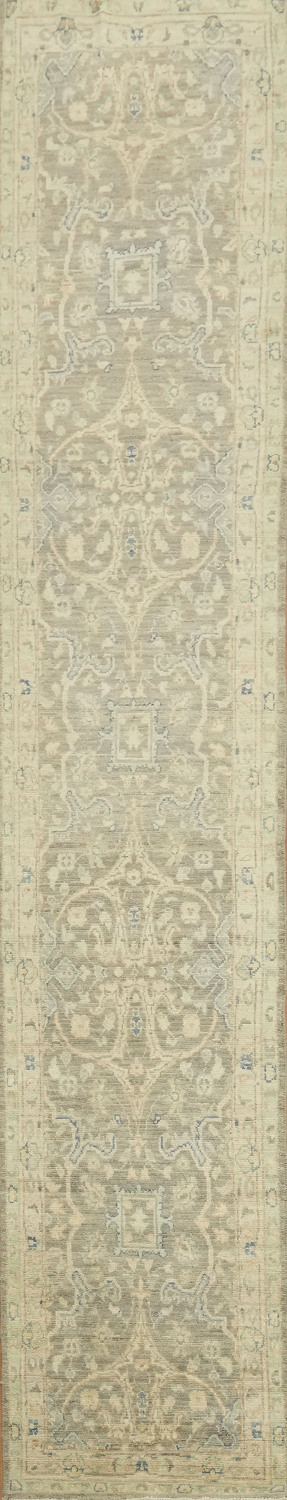 Brown Floral Oushak Vegetable Dye Runner Rug 2x12