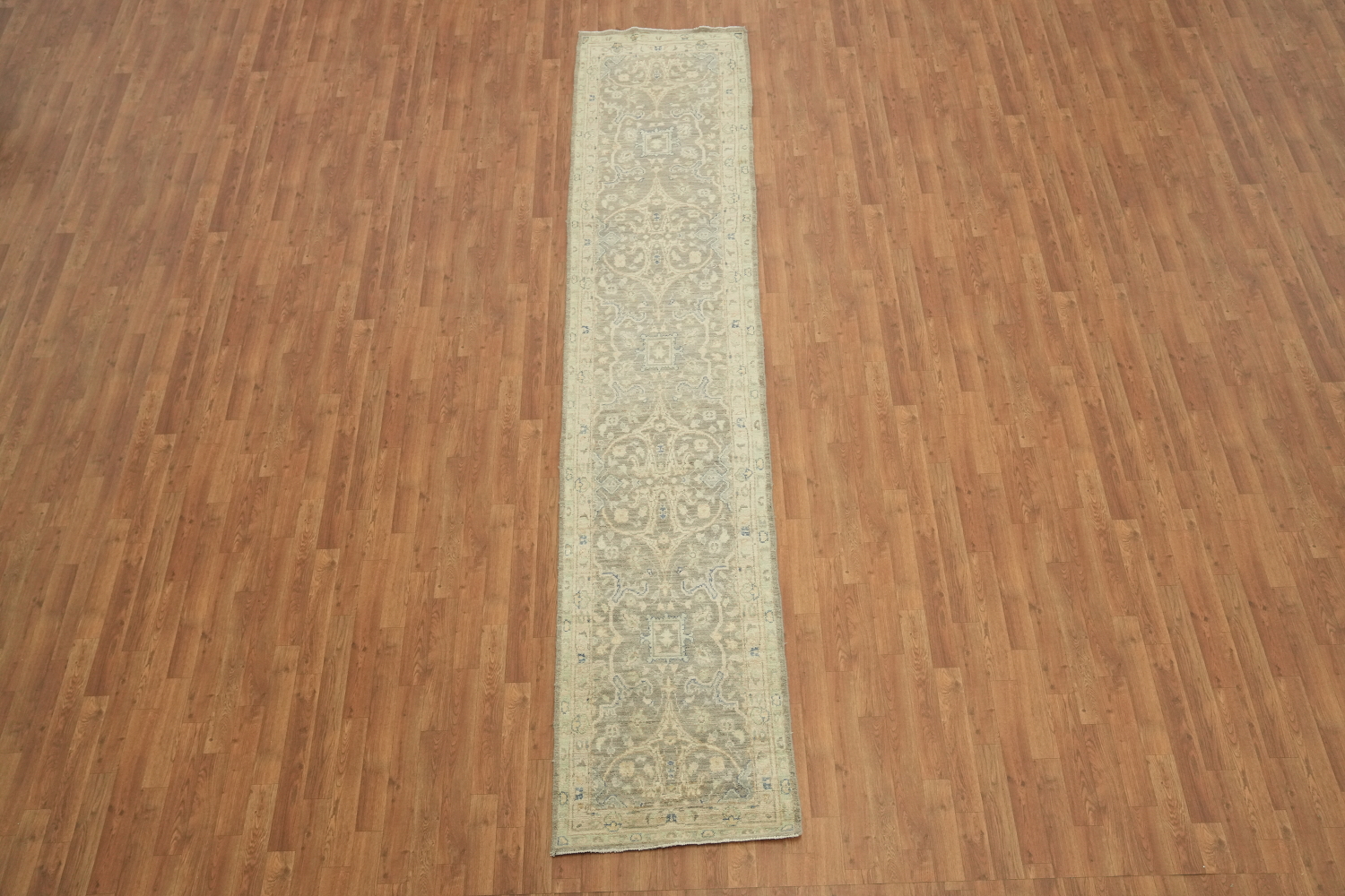 Brown Floral Oushak Vegetable Dye Runner Rug 2x12