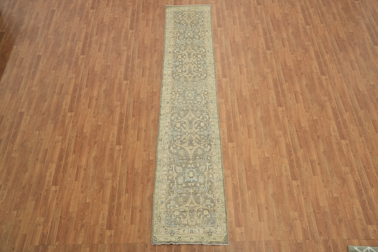 Brown Floral Oushak Vegetable Dye Runner Rug 2x12