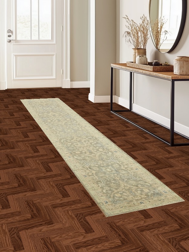 Brown Floral Oushak Vegetable Dye Runner Rug 2x12