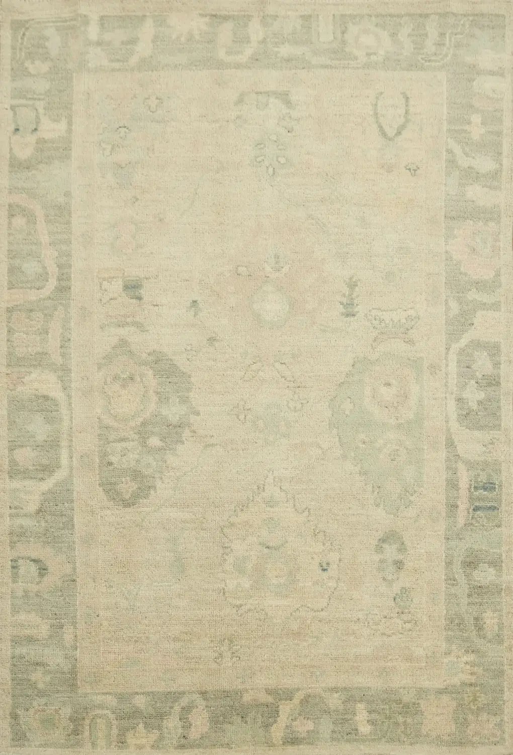 Oushak Turkish Rug in Soft Beige Tones in a Classic Vintage Rug Design 4x6 ft