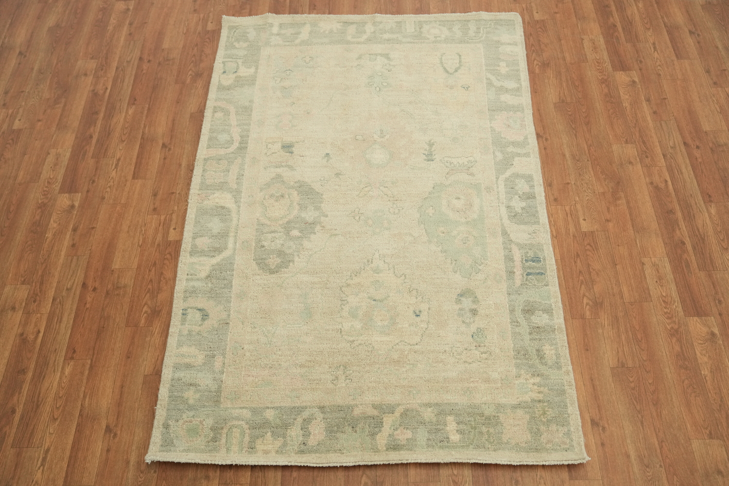 Oushak Turkish Rug in Soft Beige Tones in a Classic Vintage Rug Design 4x6 ft