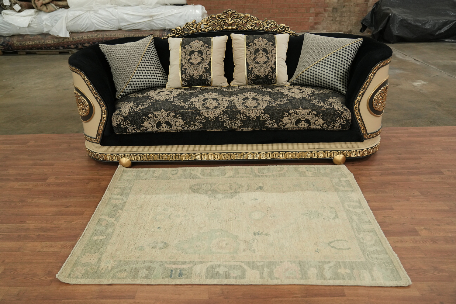 Oushak Turkish Rug in Soft Beige Tones in a Classic Vintage Rug Design 4x6 ft