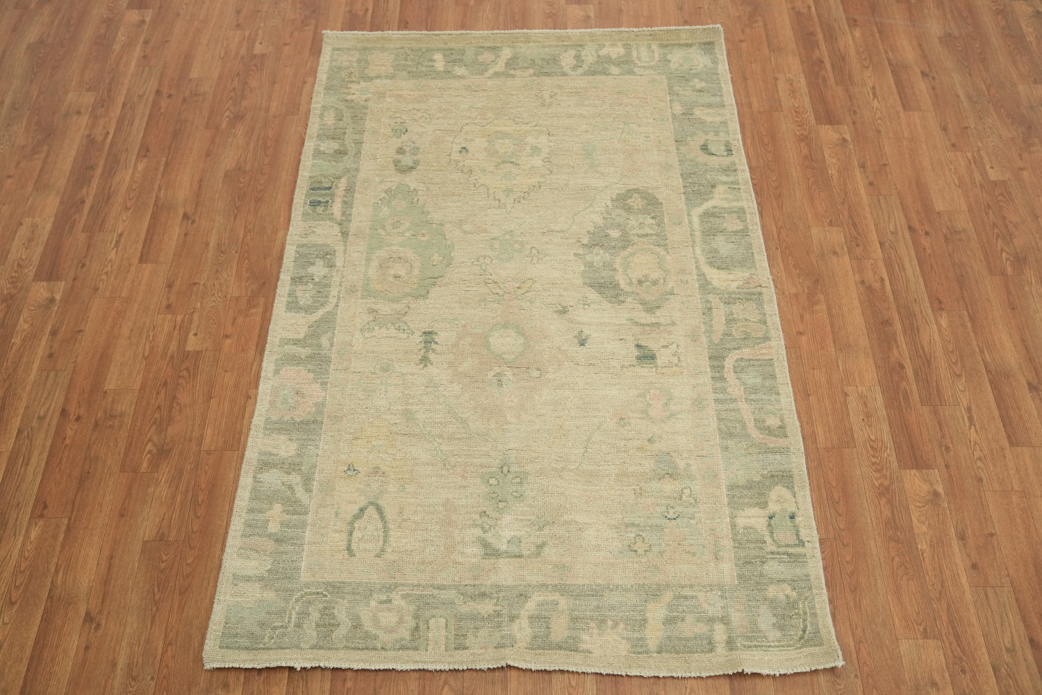 Oushak Turkish Rug in Soft Beige Tones in a Classic Vintage Rug Design 4x6 ft