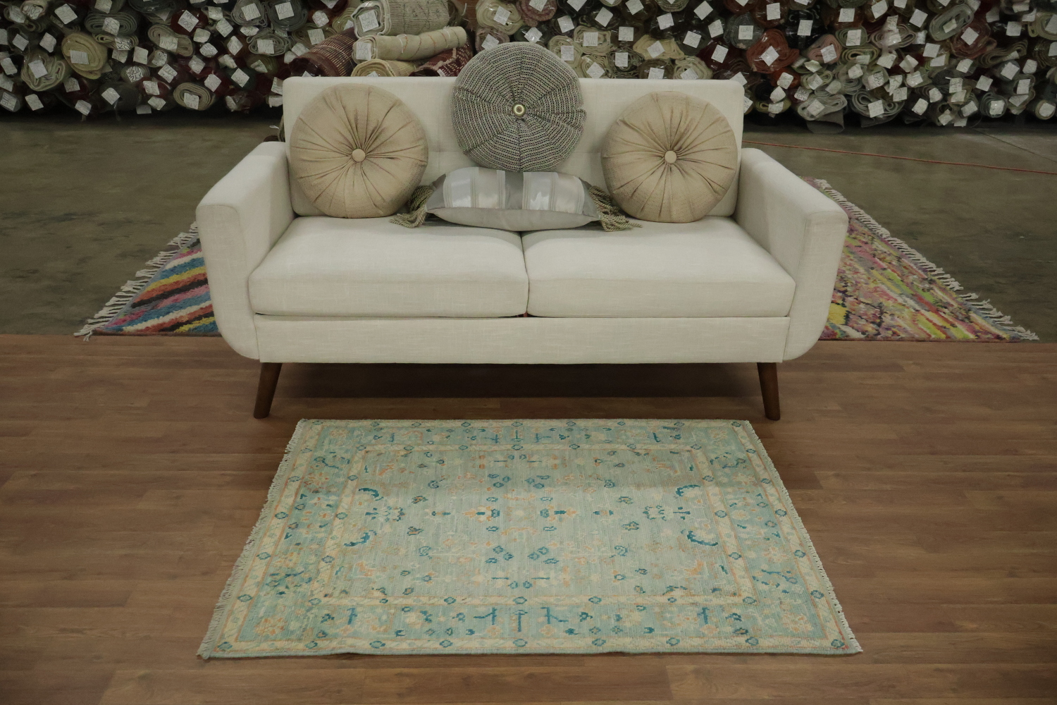 Floral Blue Oushak Vegetable Dye Accent Rug 3x4