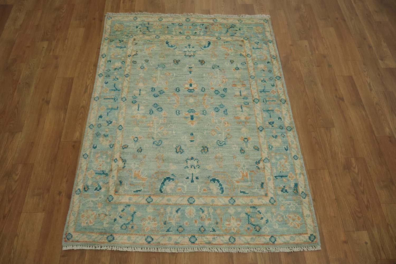 Floral Blue Oushak Vegetable Dye Accent Rug 3x4