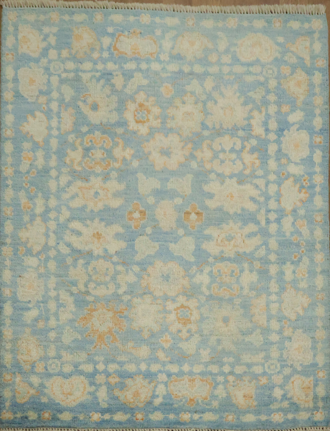 Blue Oushak Vegetable Dye Turkish Rug 3x4