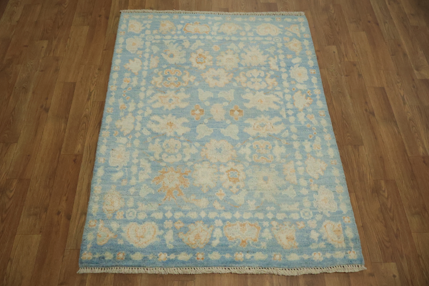 Blue Oushak Vegetable Dye Turkish Rug 3x4