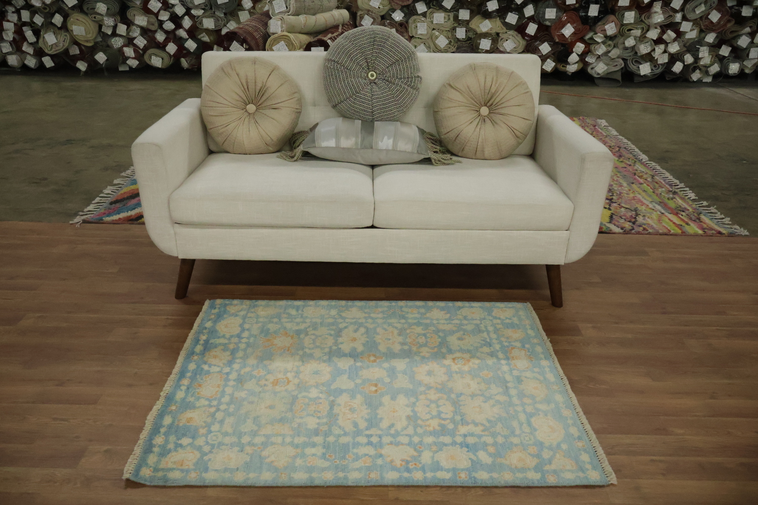 Blue Oushak Vegetable Dye Turkish Rug 3x4
