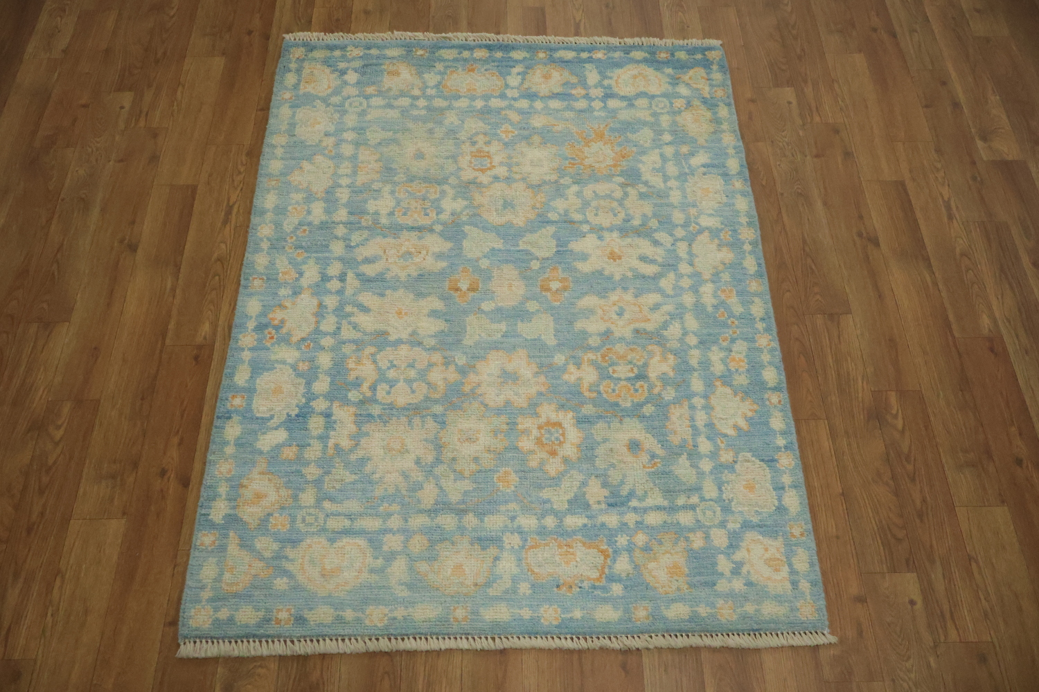 Blue Oushak Vegetable Dye Turkish Rug 3x4