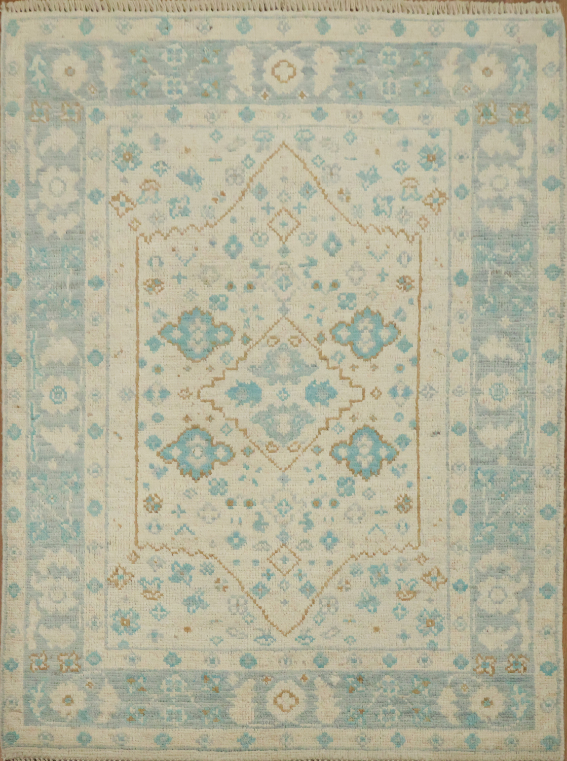 Vegetable Dye Oushak Turkish Foyer Rug 3x4