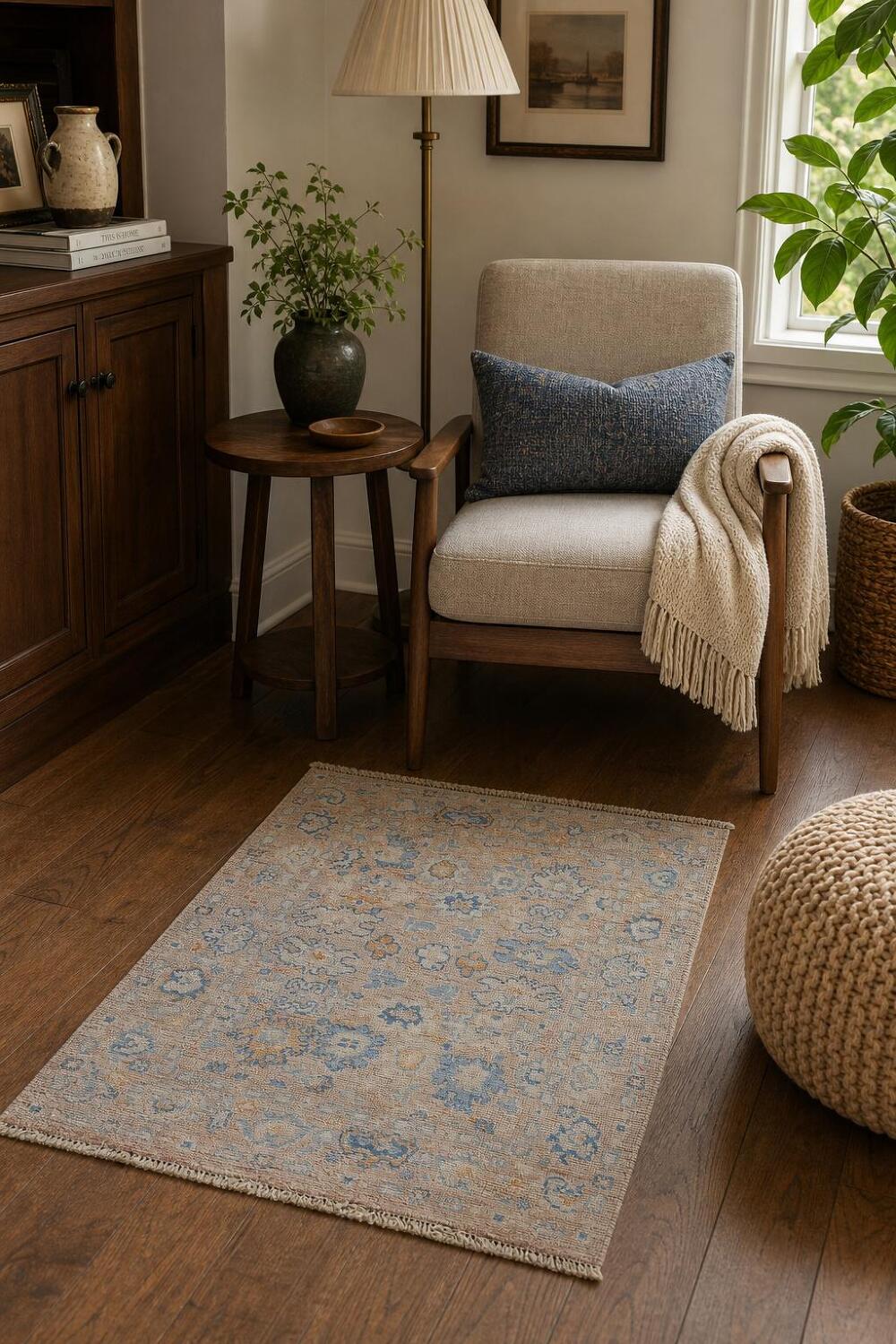 Vegetable Dye Oushak Turkish Accent Rug 2x4