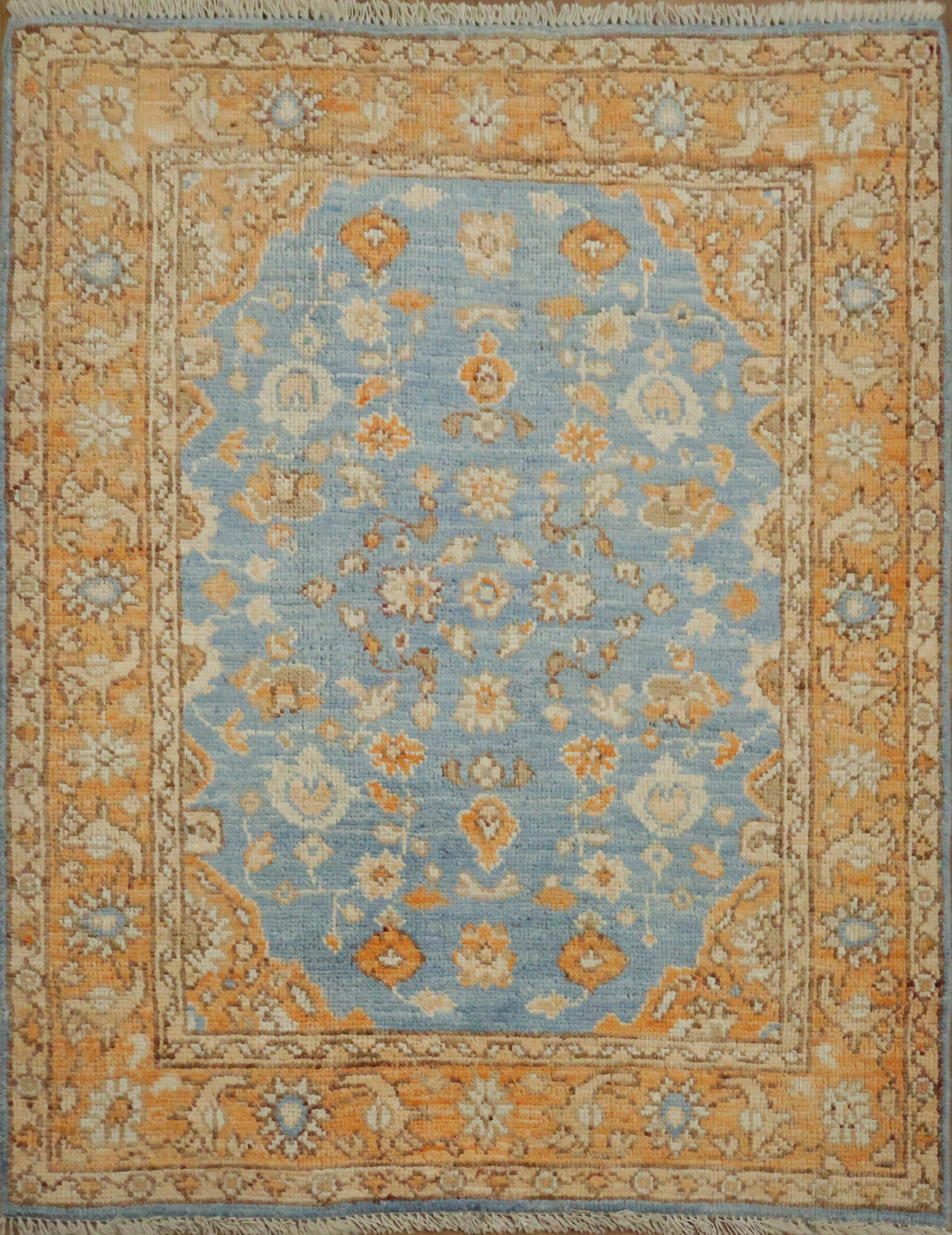 Floral Blue Oushak Vegetable Dye Wool Rug 3x4