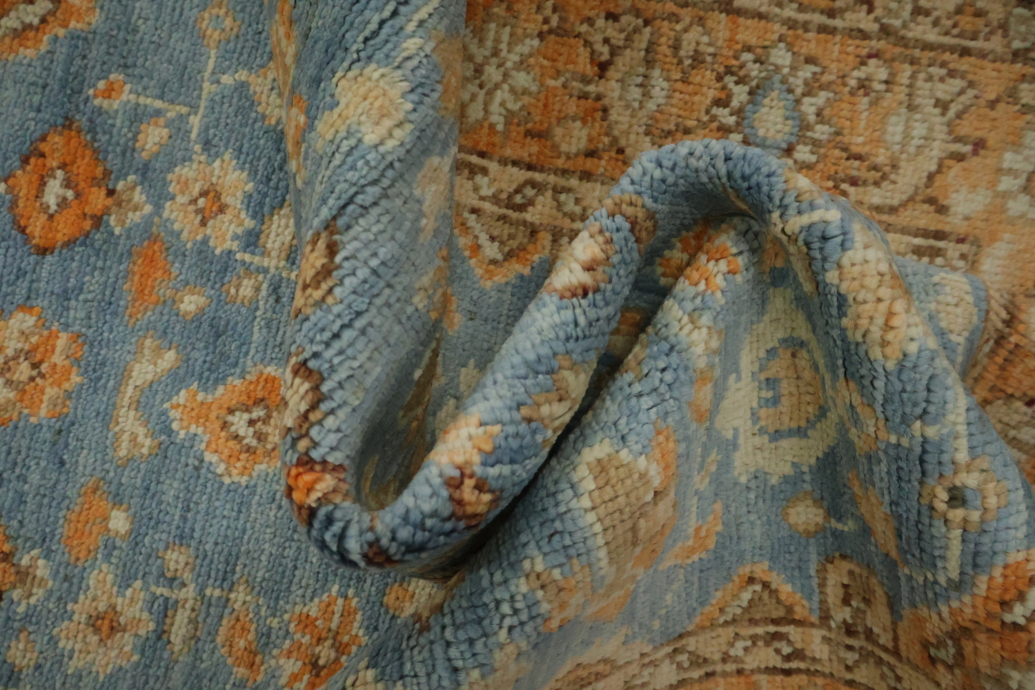 Floral Blue Oushak Vegetable Dye Wool Rug 3x4