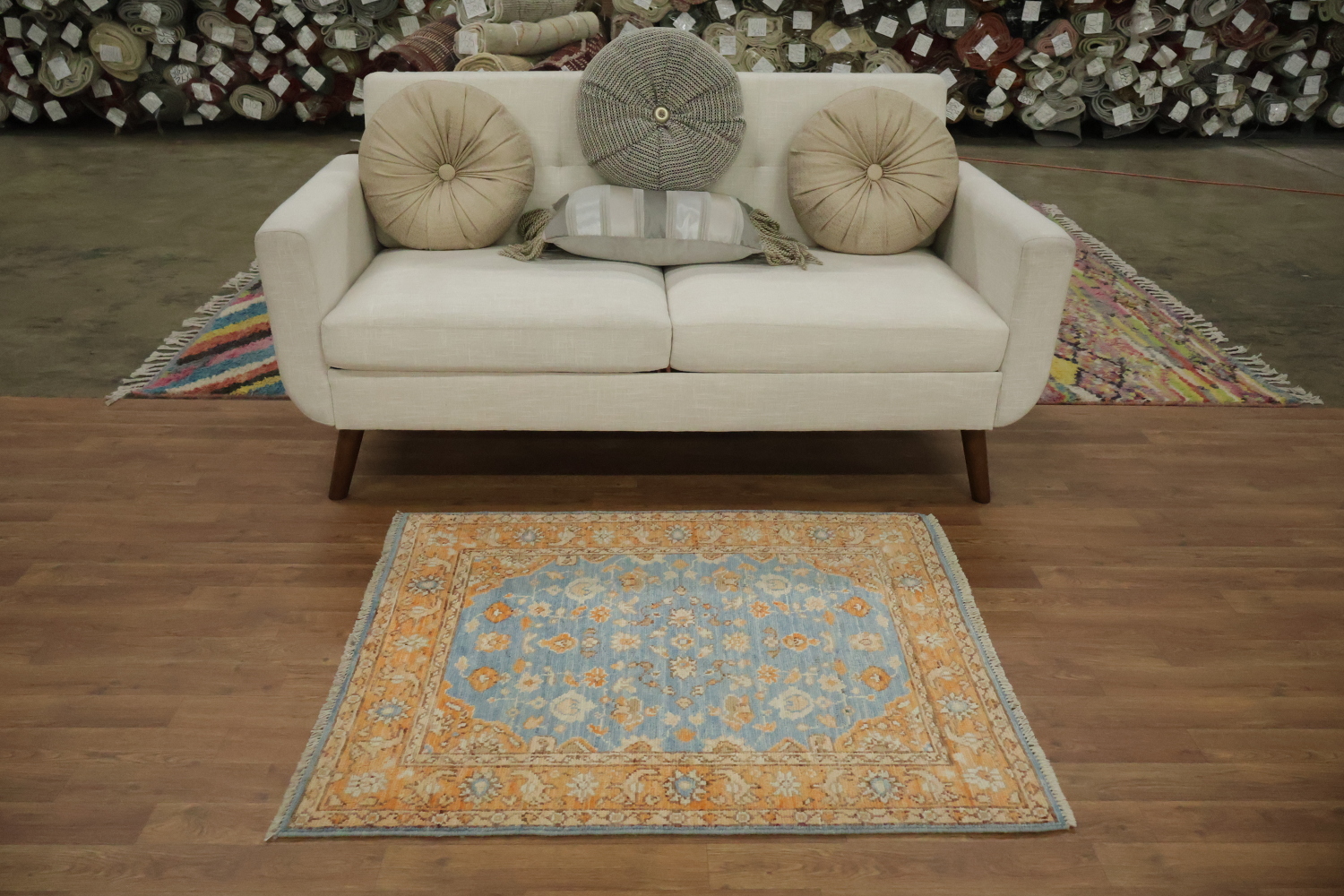 Floral Blue Oushak Vegetable Dye Wool Rug 3x4