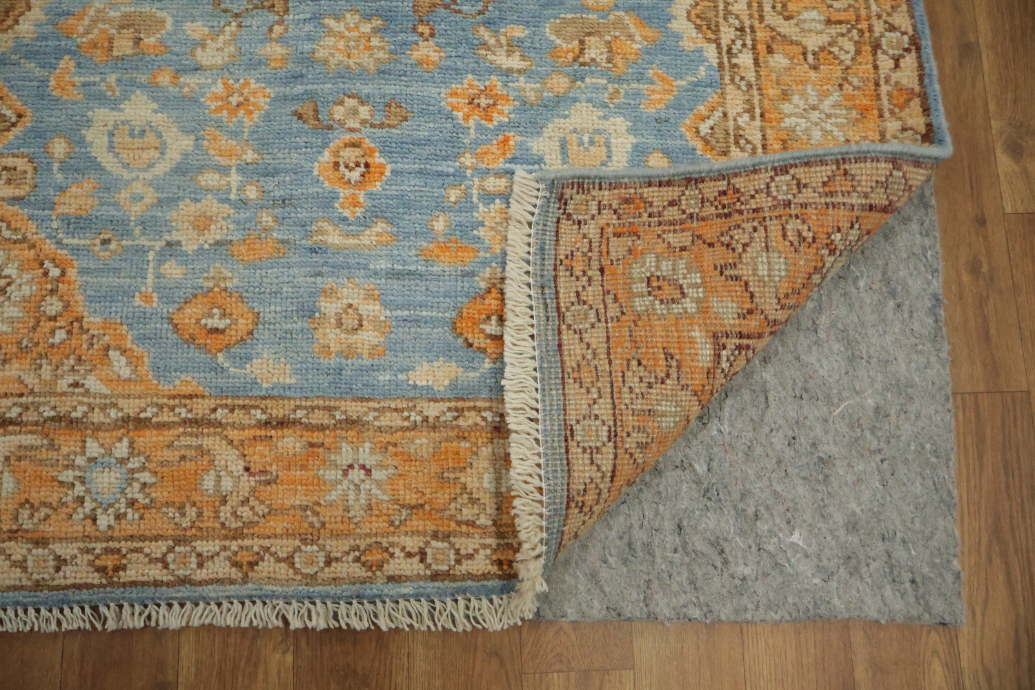 Floral Blue Oushak Vegetable Dye Wool Rug 3x4