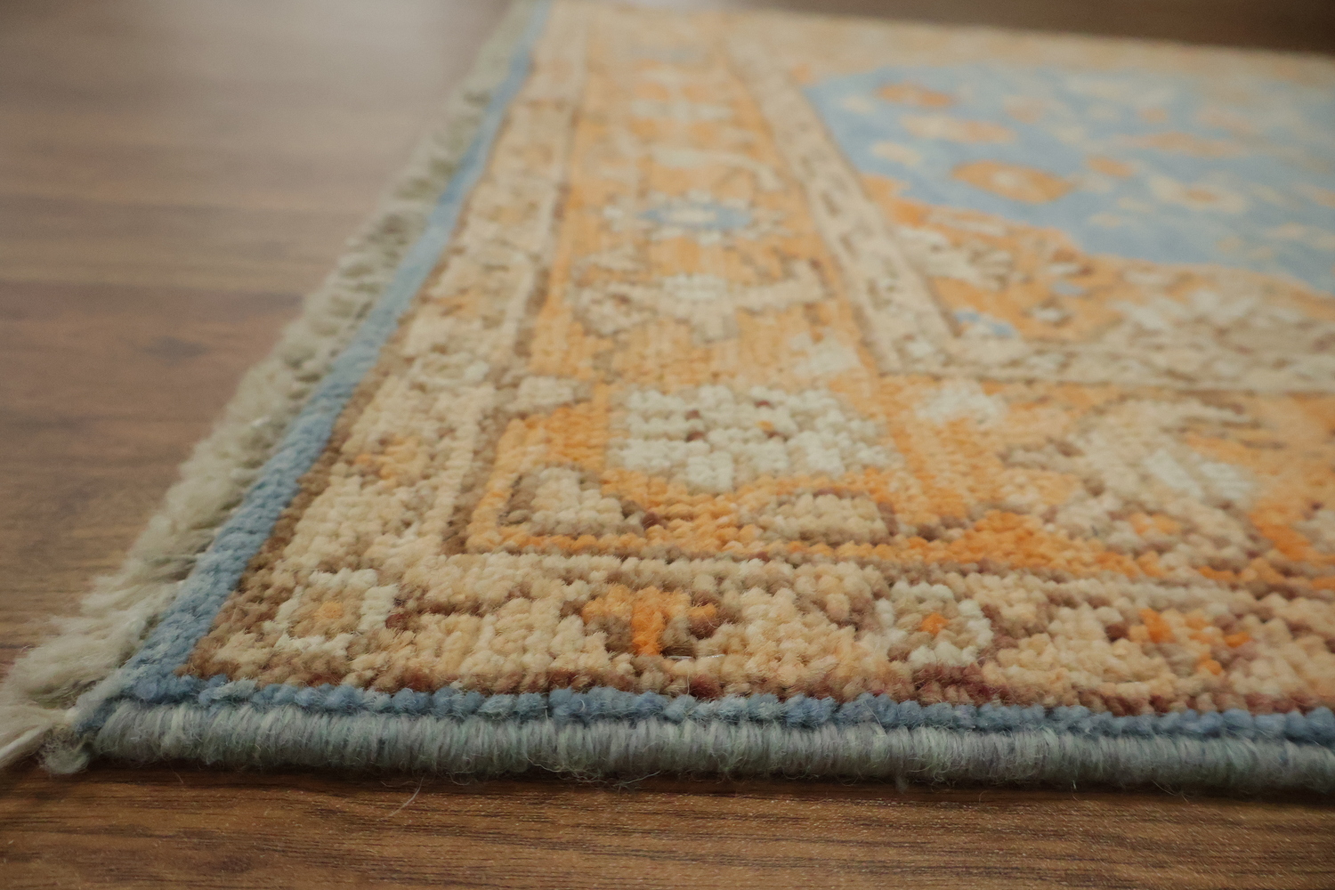 Floral Blue Oushak Vegetable Dye Wool Rug 3x4
