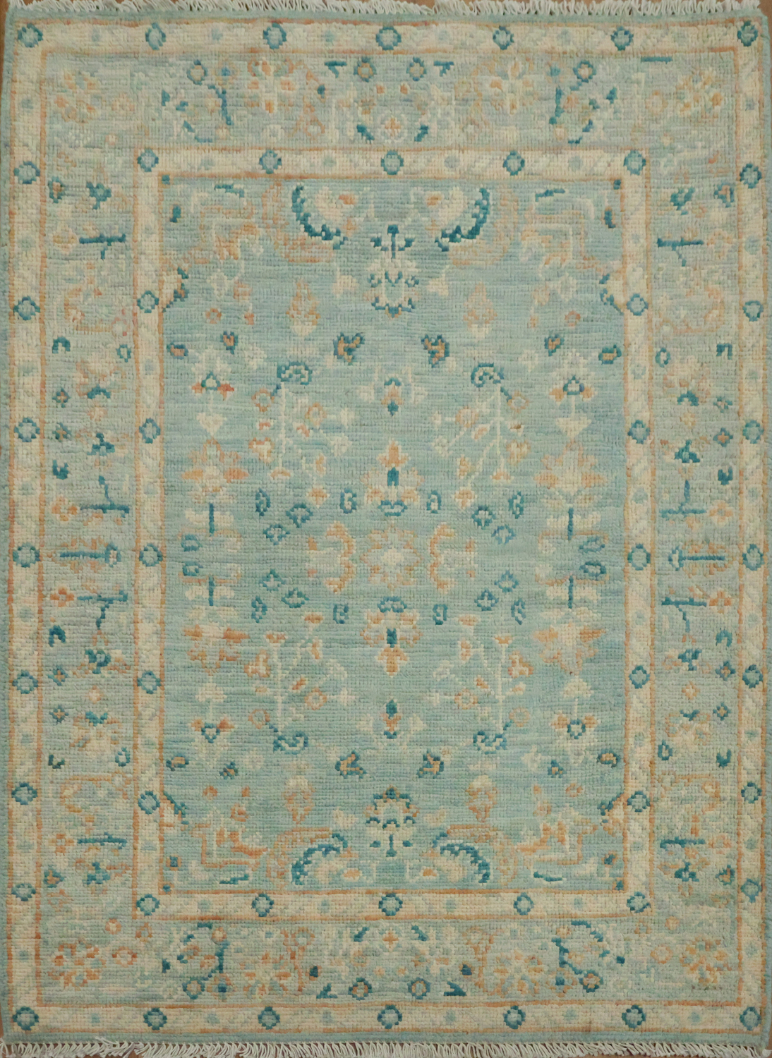 Light Blue Oushak Vegetable Dye Wool Rug 3x4
