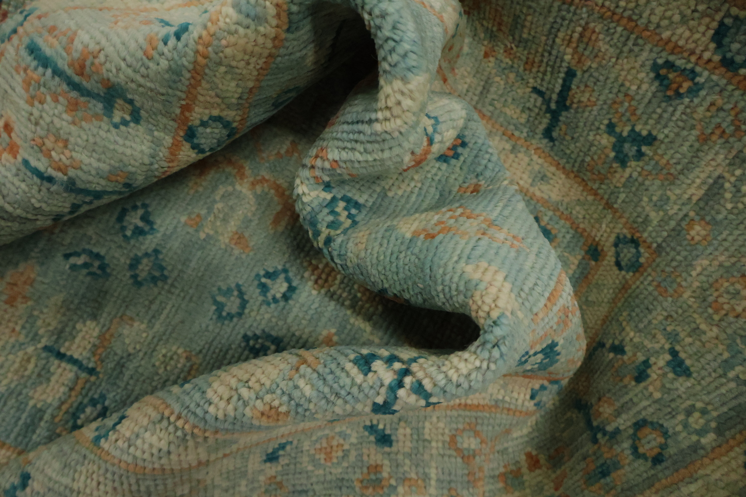 Light Blue Oushak Vegetable Dye Wool Rug 3x4