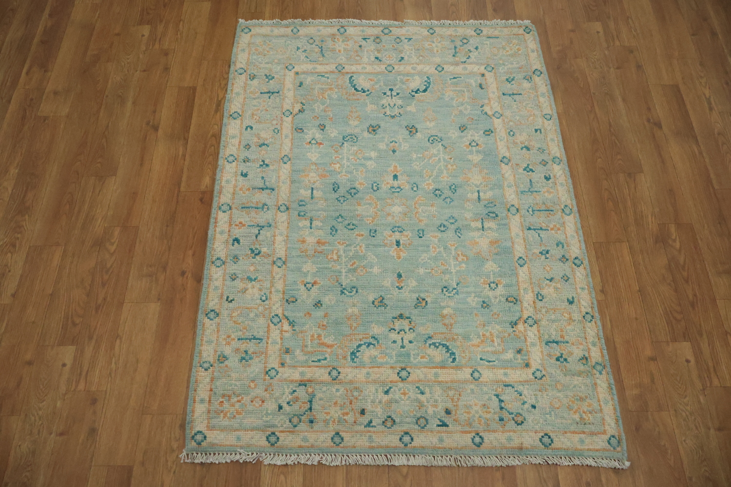 Light Blue Oushak Vegetable Dye Wool Rug 3x4