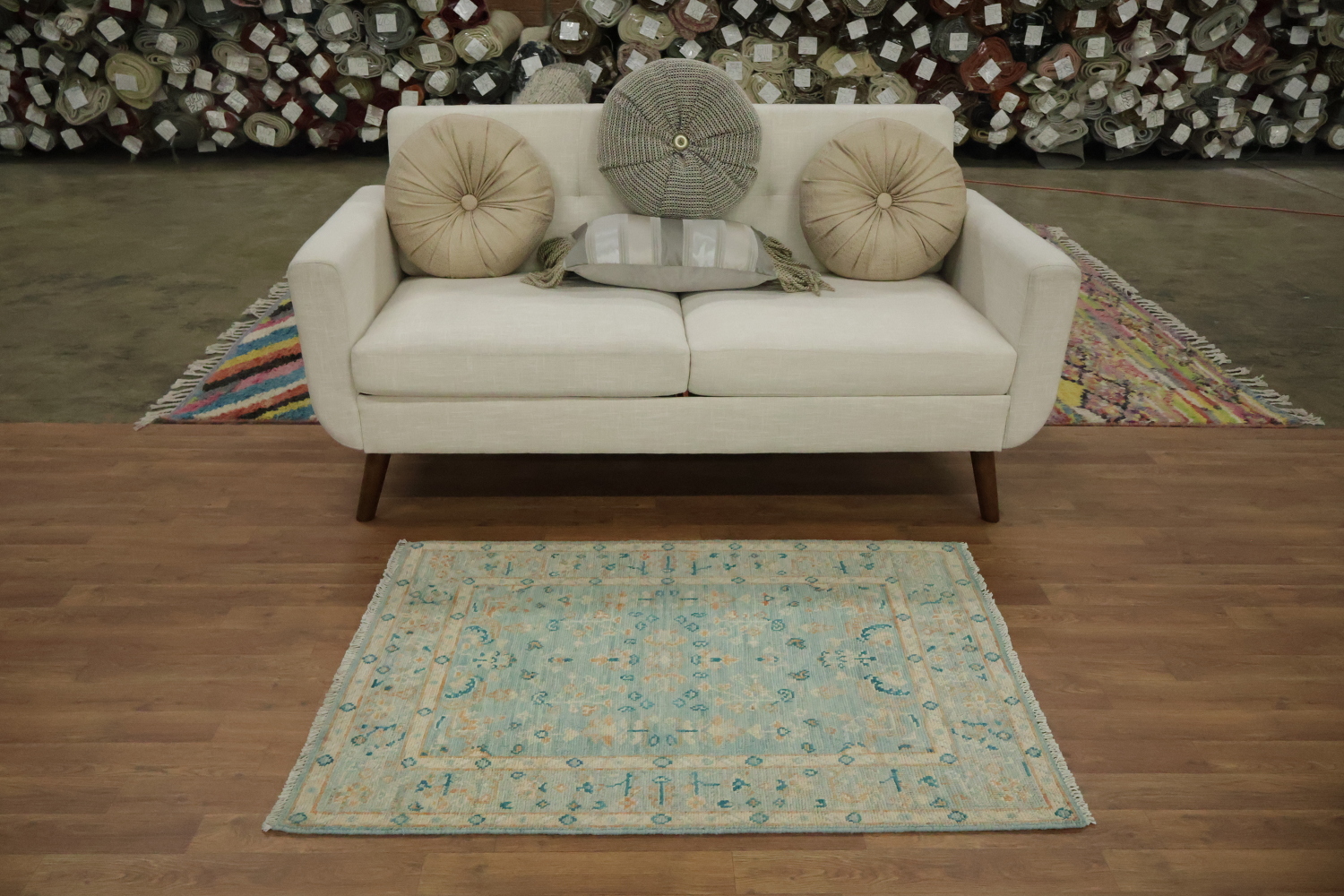 Light Blue Oushak Vegetable Dye Wool Rug 3x4