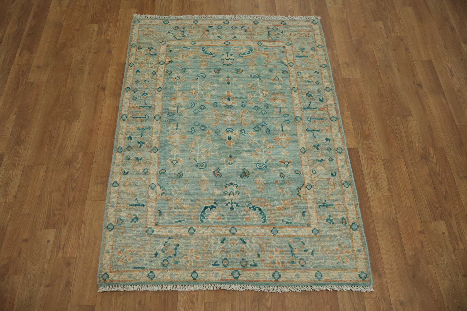 Light Blue Oushak Vegetable Dye Wool Rug 3x4