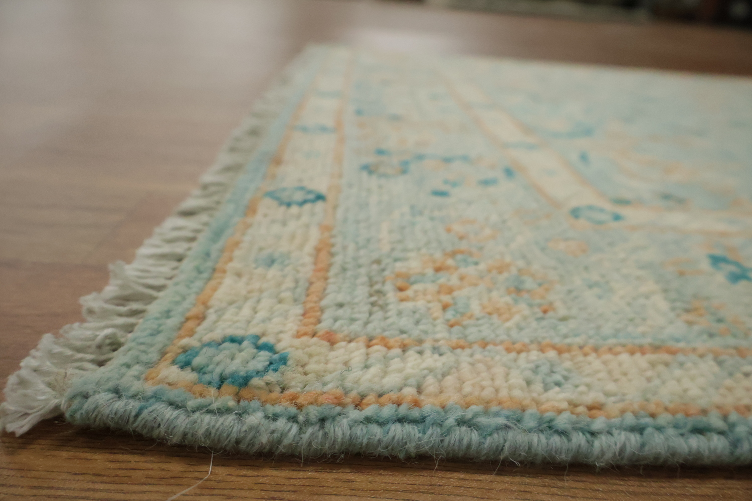 Light Blue Oushak Vegetable Dye Wool Rug 3x4