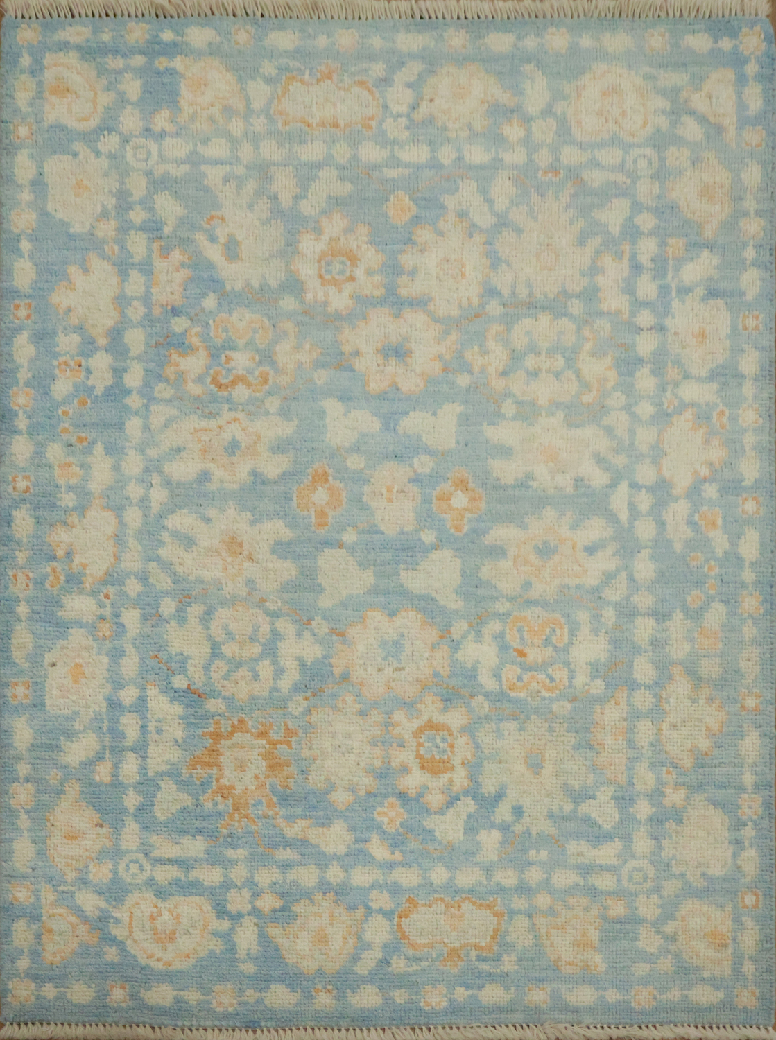 Floral Blue Oushak Vegetable Dye Wool Rug 3x4