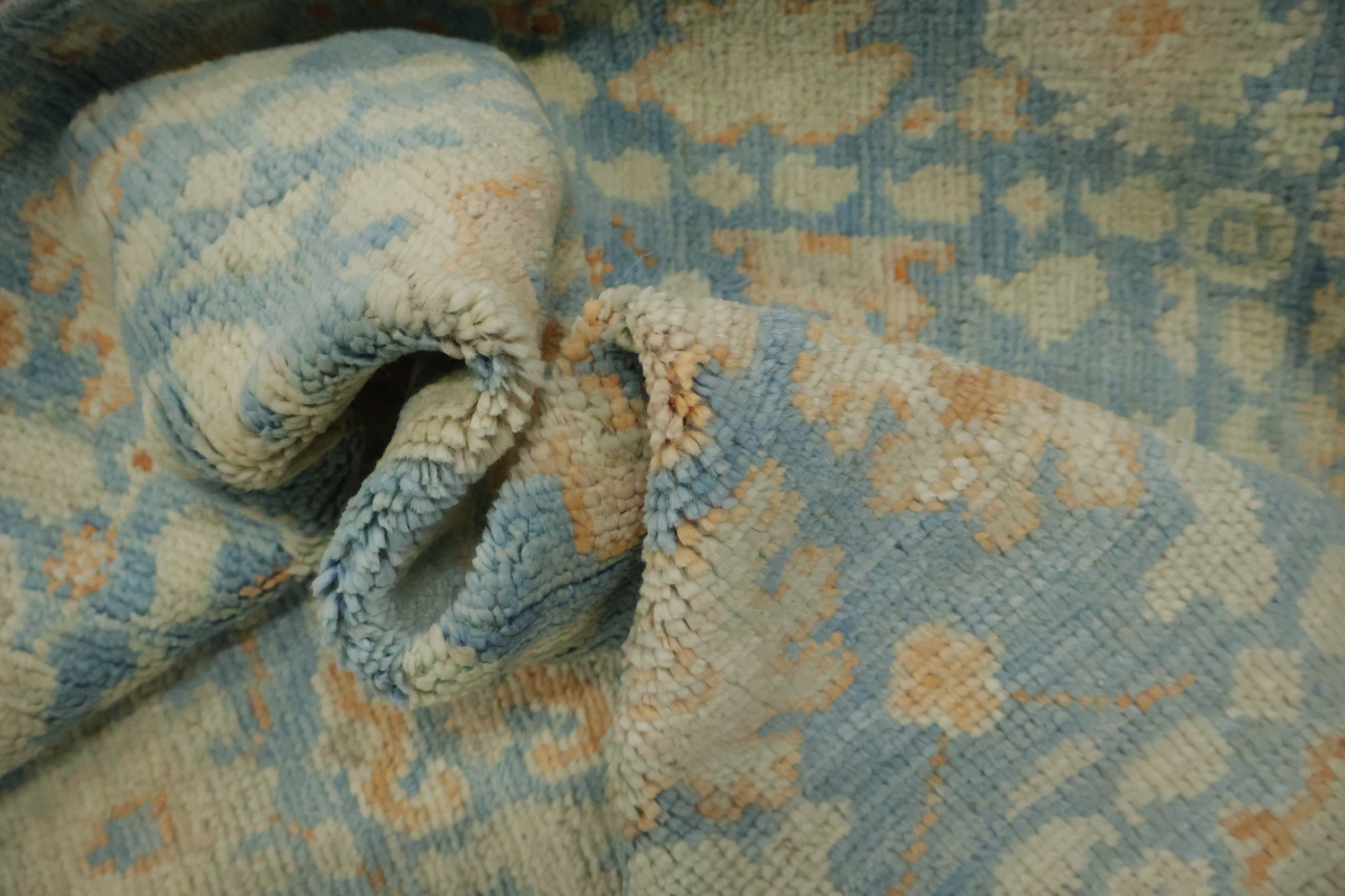 Floral Blue Oushak Vegetable Dye Wool Rug 3x4
